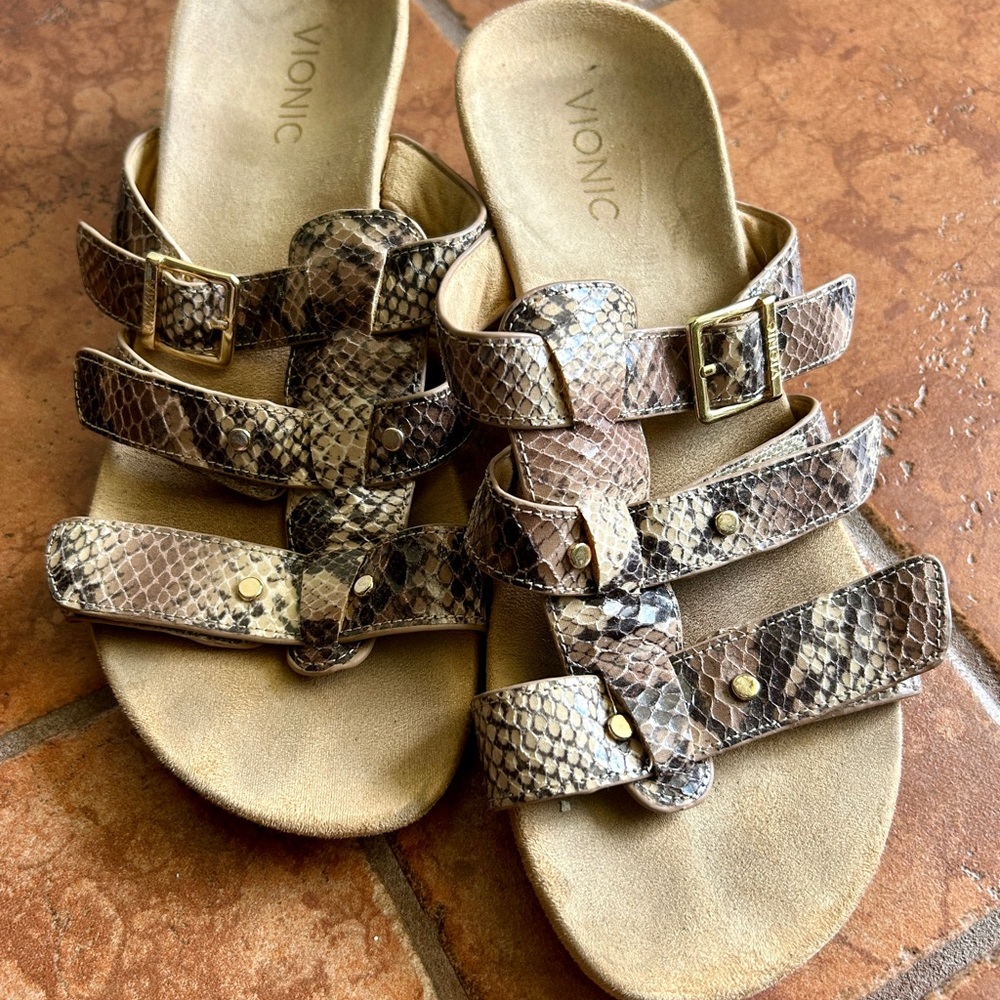 Vionic Snakeskin Buckle Sandals